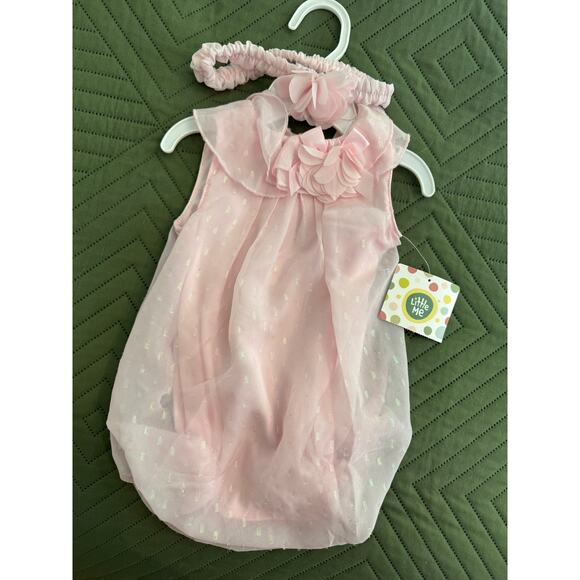 New Little Me 2-Piece 9 month Sparkle Soft Pink Bubble Romper & Headband Set - Picture 4 of 8